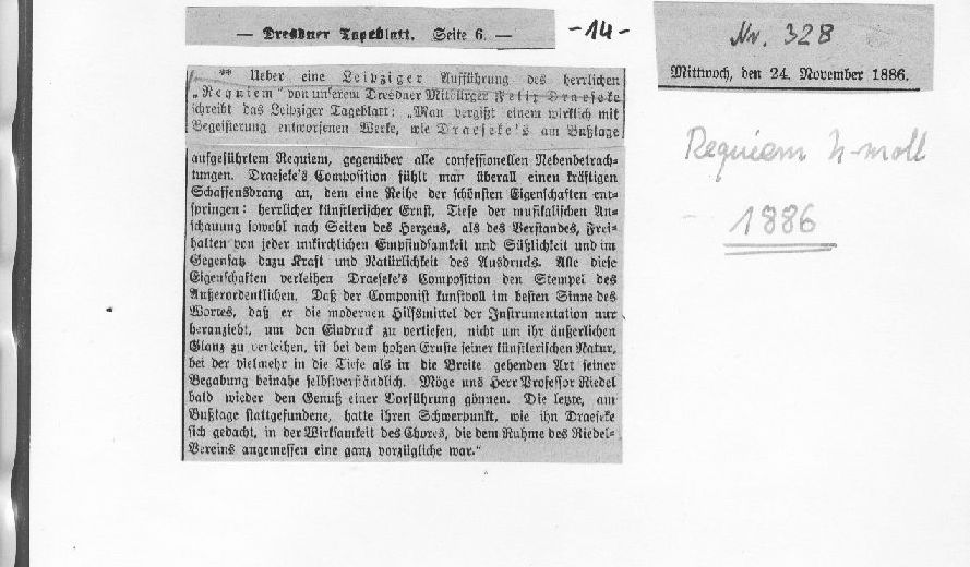 Dresdner Tageblatt, Leipziger Tageblatt: 1886 Requiem H-moll