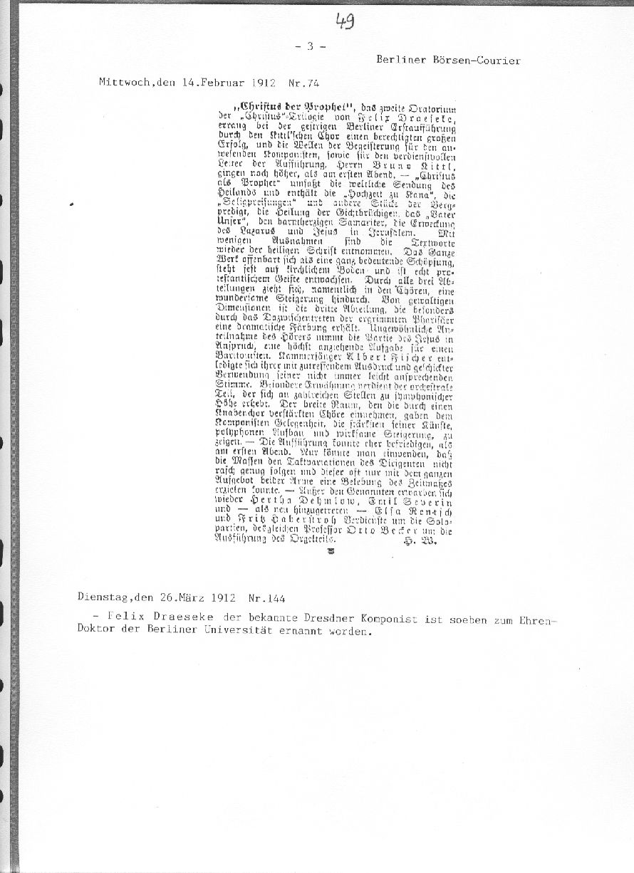 Felix Draesekes Christus (Berliner Brsen-Courier  1912)