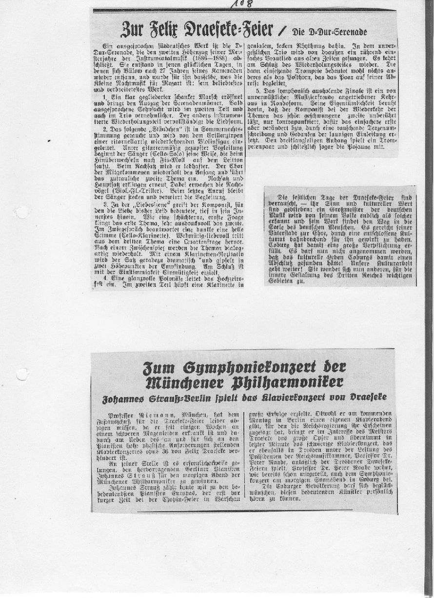 Zur Draeseke-Feier: die D-dur Serenade; Zum Symphoniekonzert der Münchner Philharmoniker