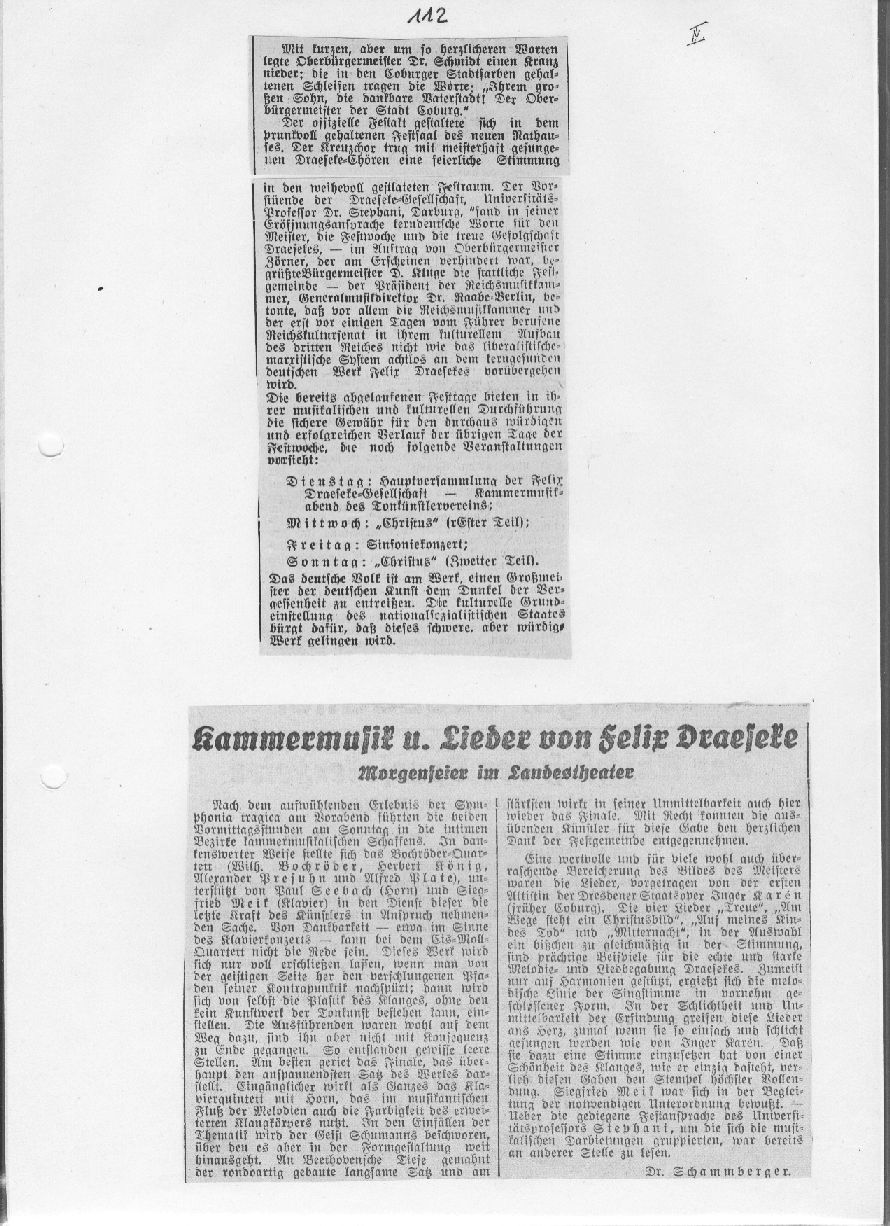 Kammermusik u. Lieder von Felix Draeseke. Morgenfeier im Landestheater (Dr. Schammberger) 