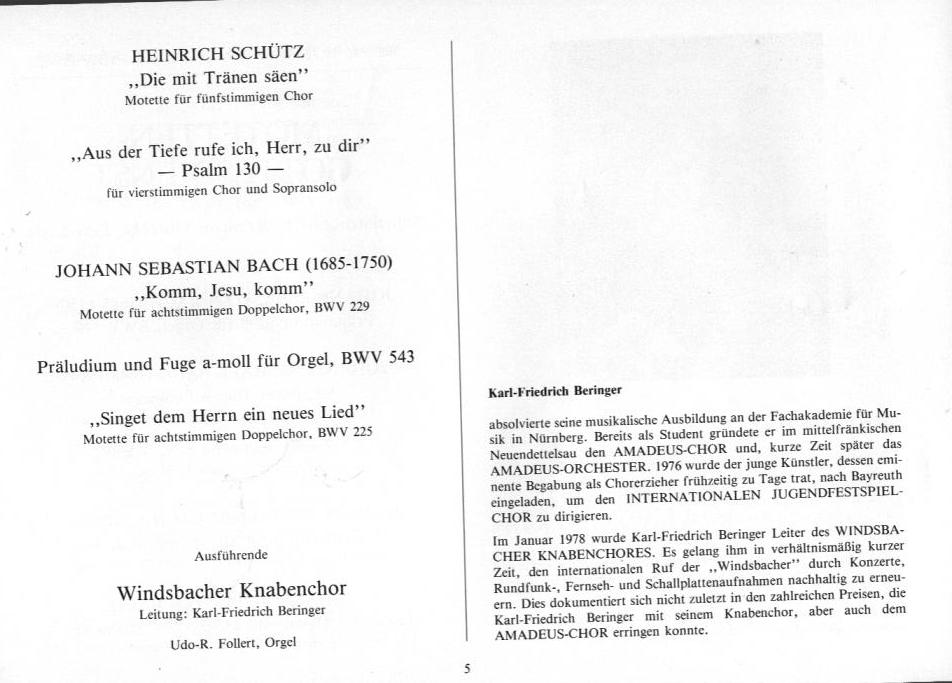 22. Haller Bach-Tage (26 Jan-3 Feb 1985): Bach, Schütz, Händel, et al.; Draeseke Serenade D-dur, op. 69, Collegium Instrumentale Koln, Udo-R Follert 