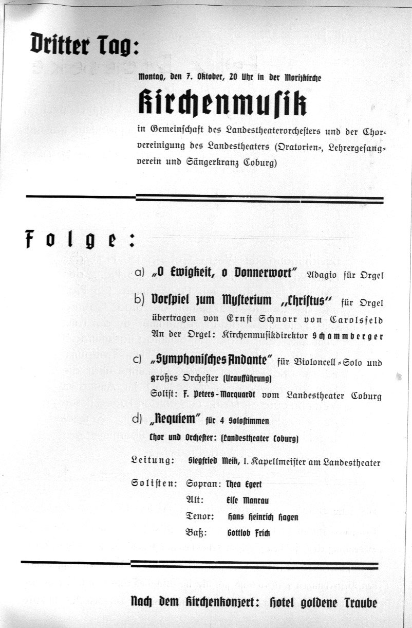 Festfolge zur Felix Draeseke-Feier der Stadt Coburg (5-7 Okt 1935)