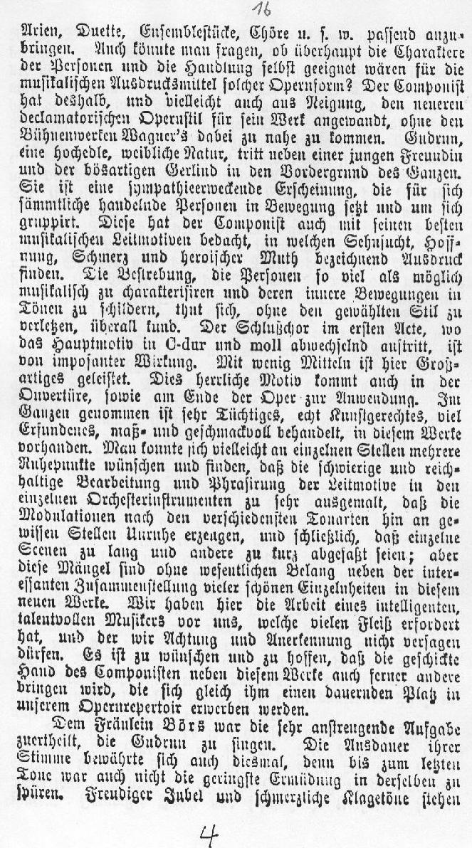 Über die Oper "Gudrun" Hannoverscher Courier (7 Nov 1884) 