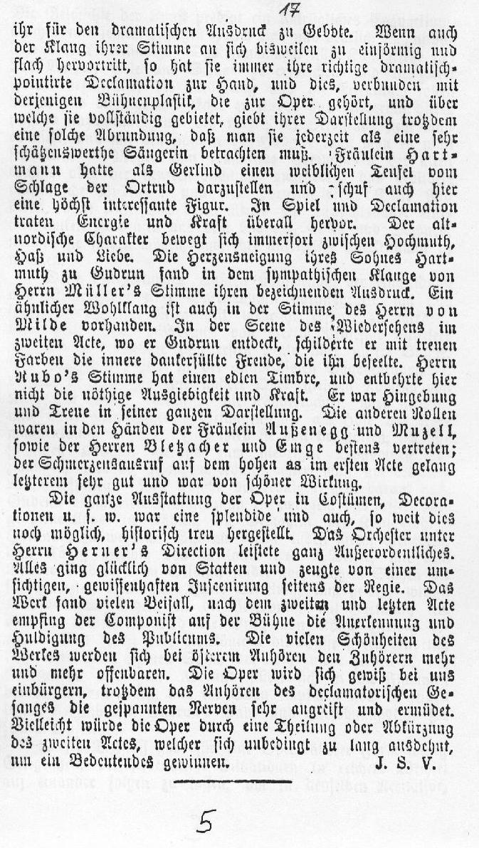 Über die Oper "Gudrun" Hannoverscher Courier (7 Nov 1884) 