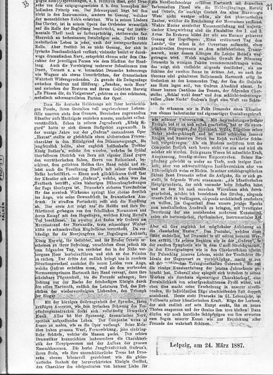 A. Niggli: Eine biographisch-kritische Studie über Felix Draeseke (Musikalisches Wochenblatt, Leipzig XVIII, nr 2-13; Januar-März 1887)