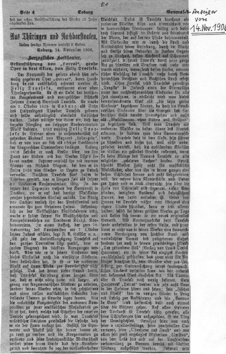 Hoftheater Coburg "Herrat" 1906 Besprechungen 