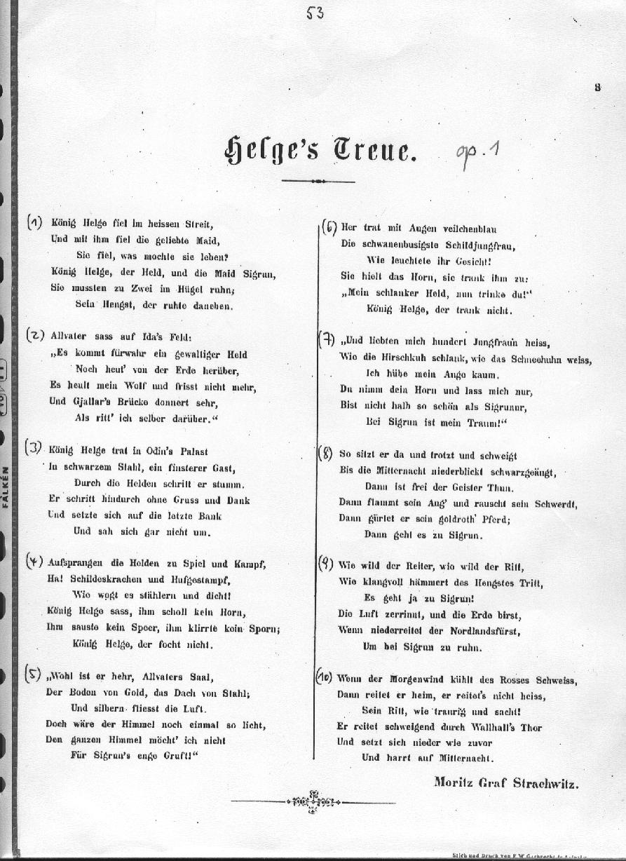 Helge's Treue op.1 von Felix Draeseke, Text von Moritz Graf Strachwitz 