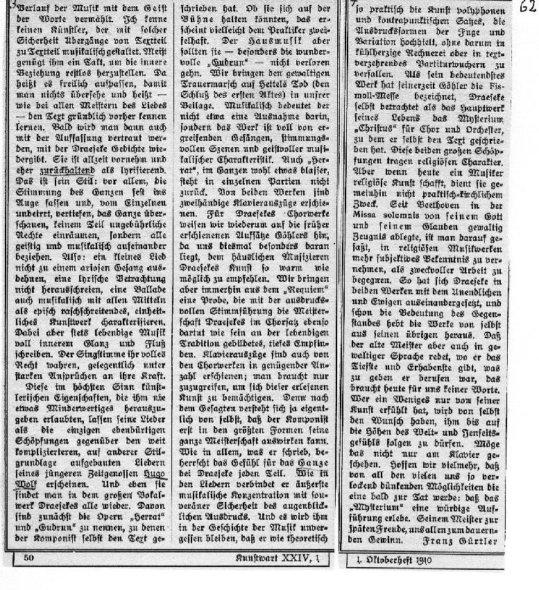 Franz Gürtler: Felix Draeseke zum 75. Geburtstag, Kunstwart V.24 (1 Okt 1910)