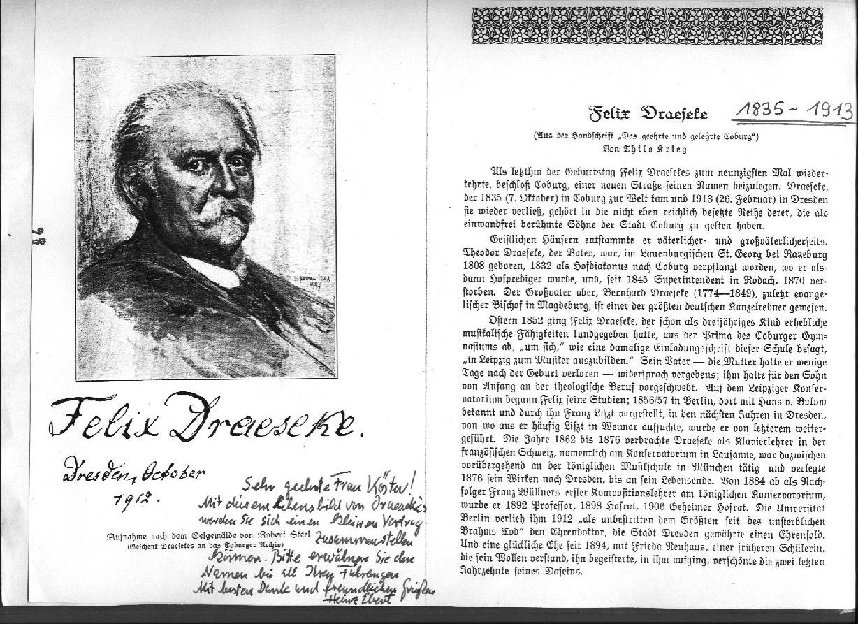 Thilo Krieg: Felix Draeseke (Coburger Heimatblatt: Heft 7 Feb 1926)