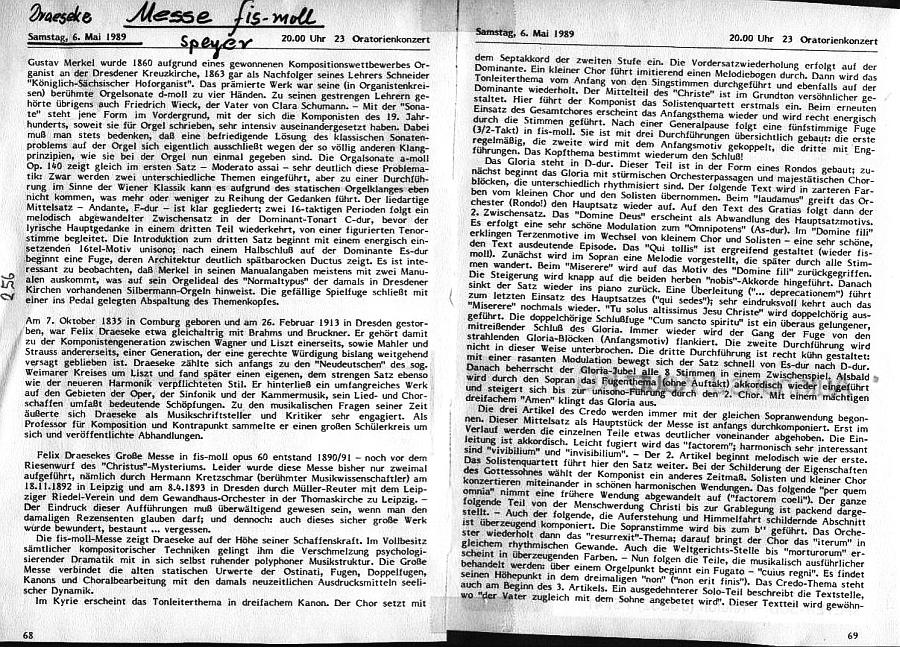 Programm: Gedächtniskirche in Speyer: Große Messe in fis-moll, op. 60 (6 Mai 1989); Udo-R. Follert: Einführung Große Messe in fis-moll, op. 60 