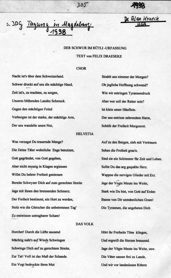 Der Schwur im Rütli - Urfassung - Text von Felix Draeseke