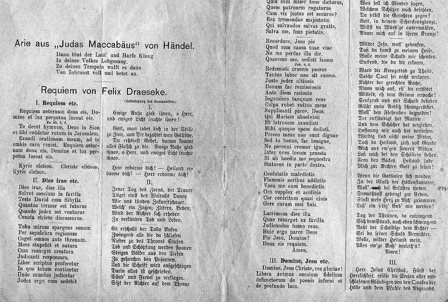 Dreikönigskirche Dreseden. Geistliche Musik-Aufführung der Dreyssig'schen Sing-Academie: Mehul, Händel, Mozart, Draeseke (Requiem H-moll op. 22). A. Hagen - 26 Mär 1886 